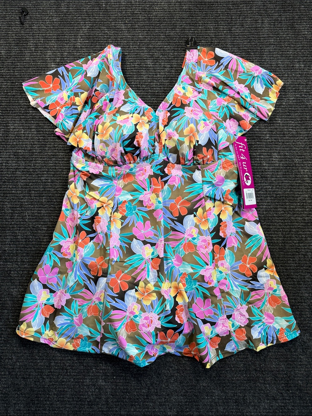 Floral Swim Romper in Brown with Multicolor Blooms NWT Fit4U